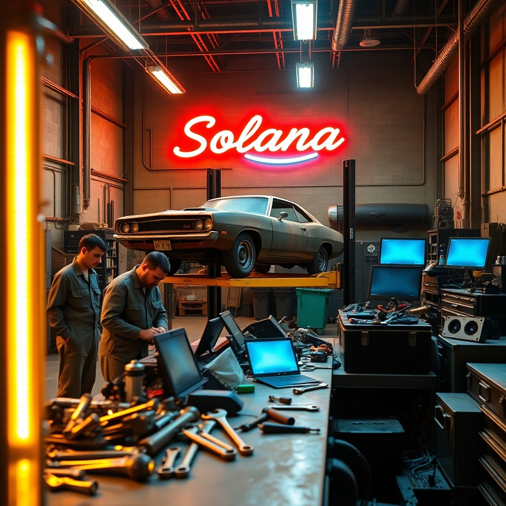 Solana Tune-Up Shop garage artwork by Strategic Crypto Reserve