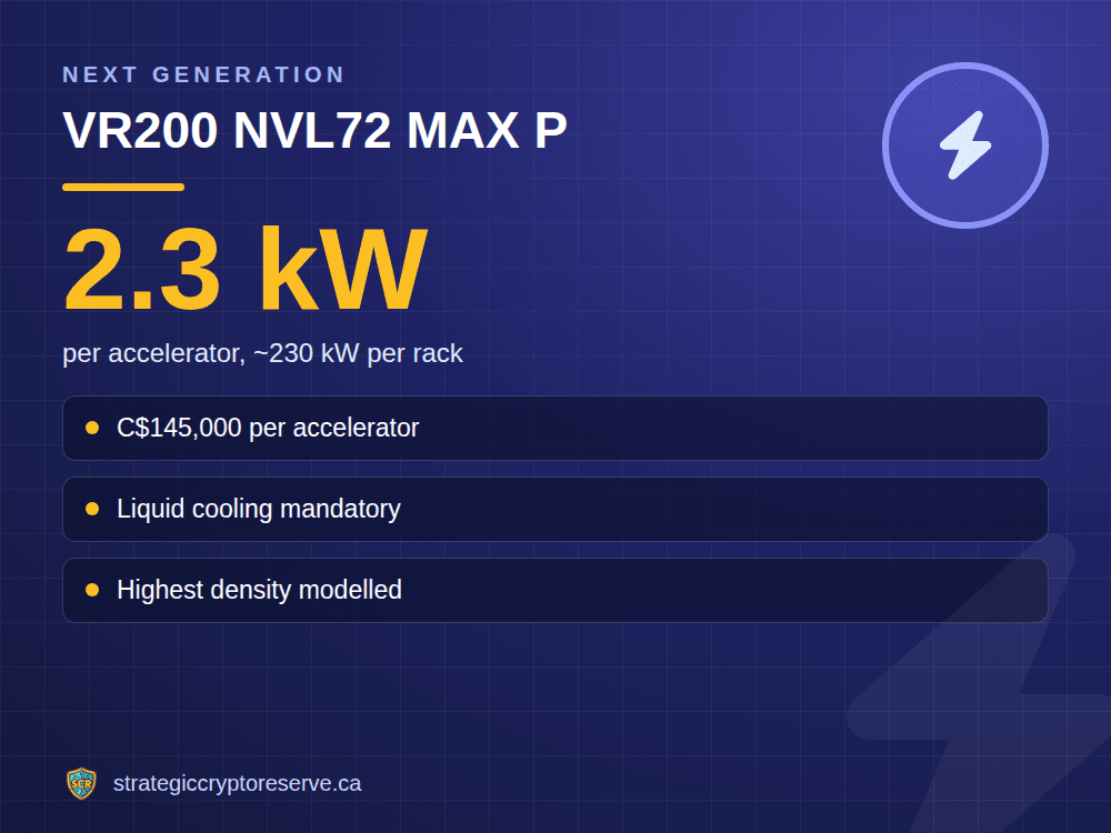 VR200 NVL72 Max P: per accelerator, ~230 kW per rack
