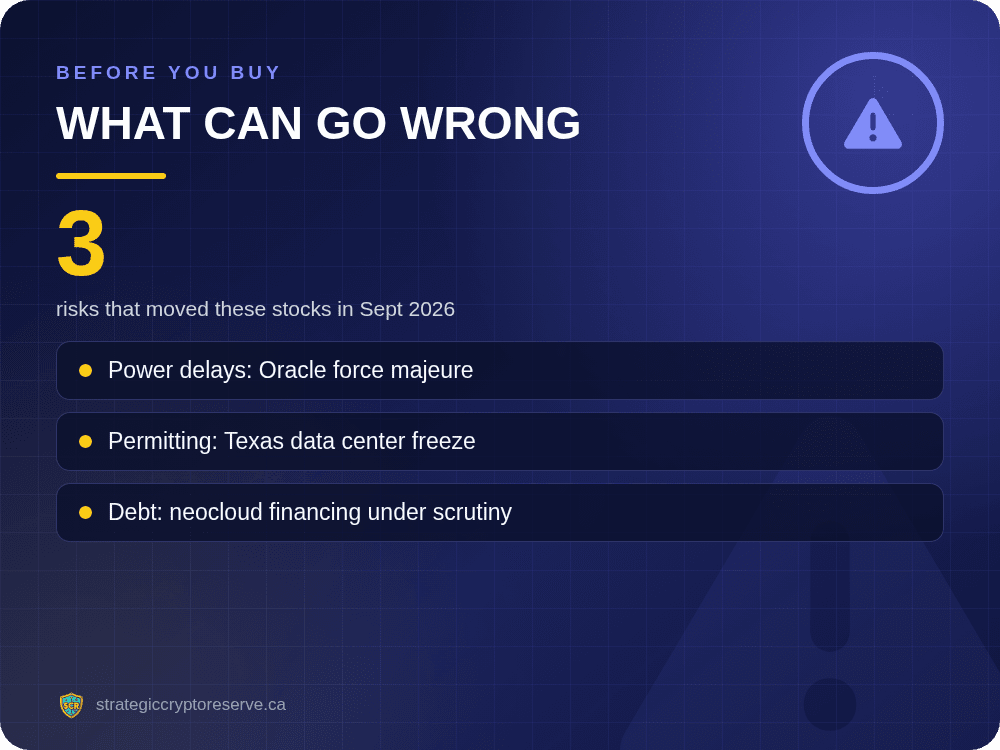 Risks for AI data center stocks: power delays, permitting freezes and neocloud debt