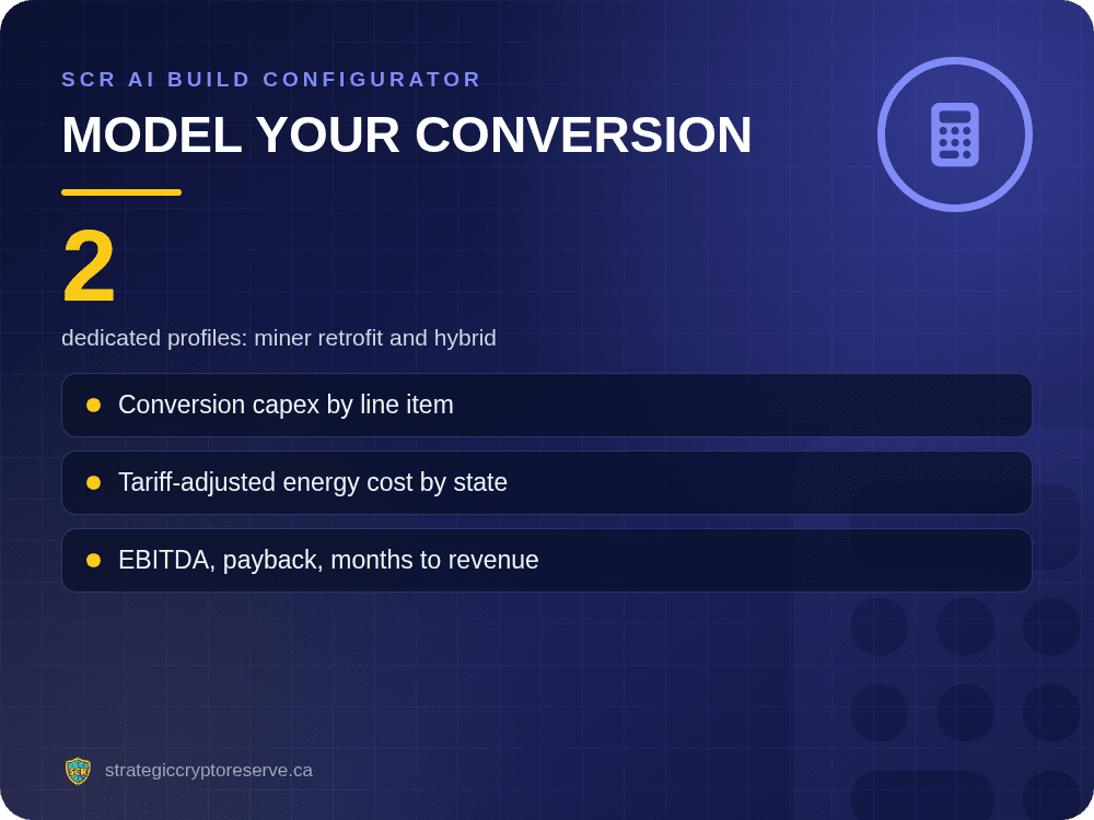 Model your conversion: dedicated profiles: miner retrofit and hybrid