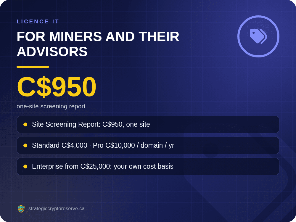 For miners and their advisors: one-site screening report