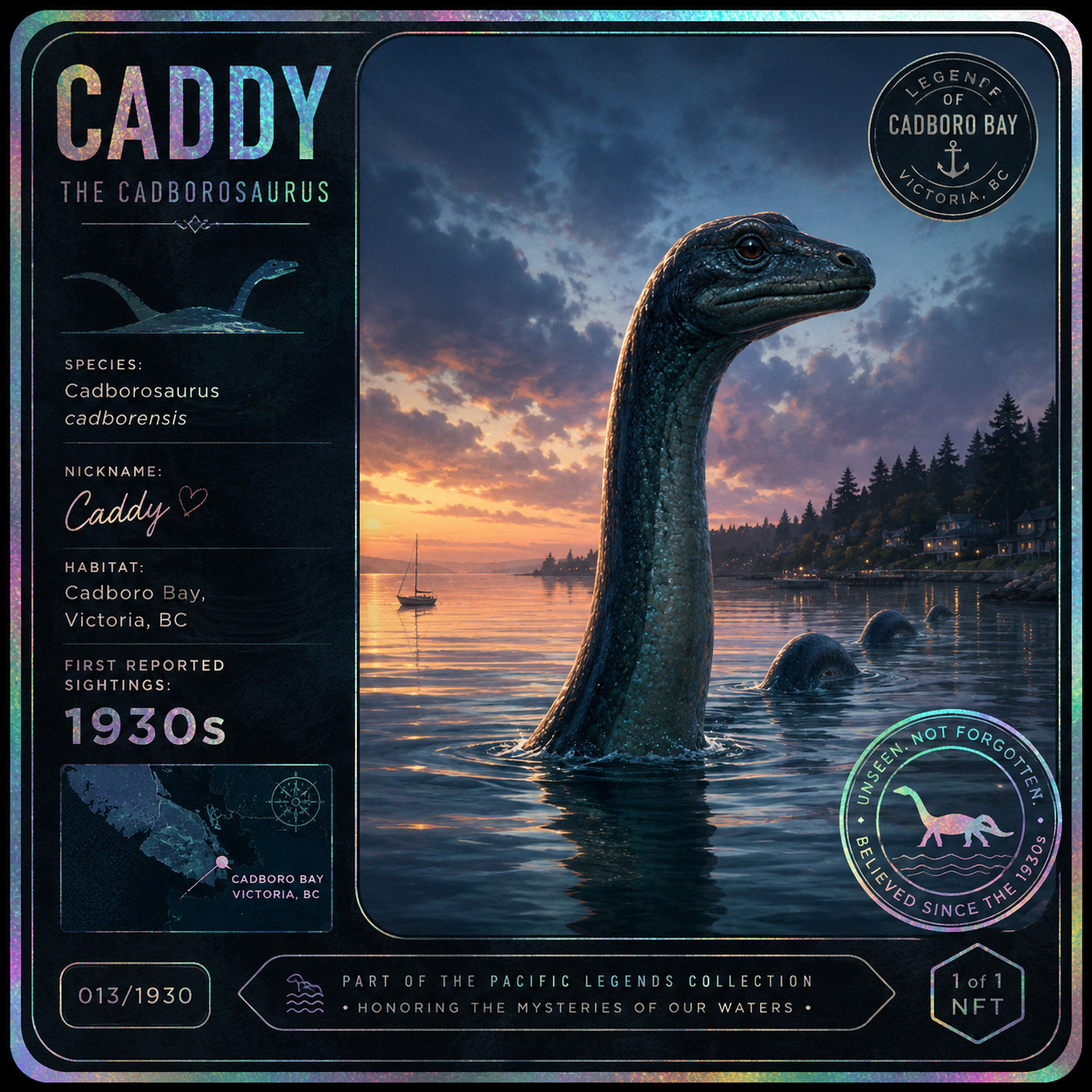 Illustration of Cadborosaurus, the Caddy sea serpent, in the waters off the Comox Valley on Vancouver Island