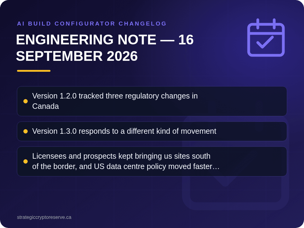 Engineering Note — 16 September 2026: key points illustration, AI Build Configurator Changelog