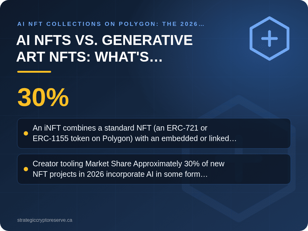AI NFTs vs. Generative Art NFTs: What's Actually Different: key points illustration, AI NFT Collections on Polygon: The 2026 Landscape