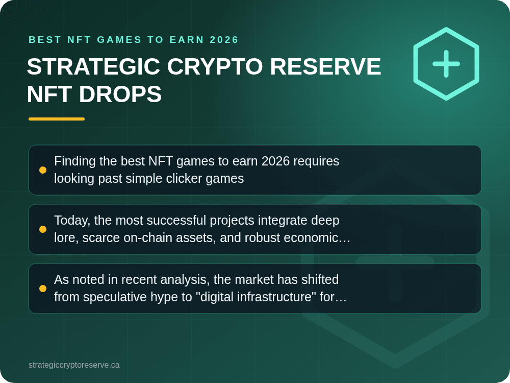 Strategic Crypto Reserve NFT Drops: key points illustration, Best NFT Games to Earn 2026