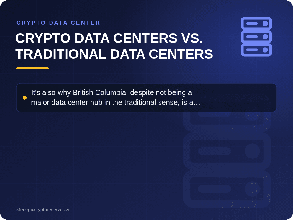 Crypto Data Centers vs. Traditional Data Centers: key points illustration, Crypto Data Center