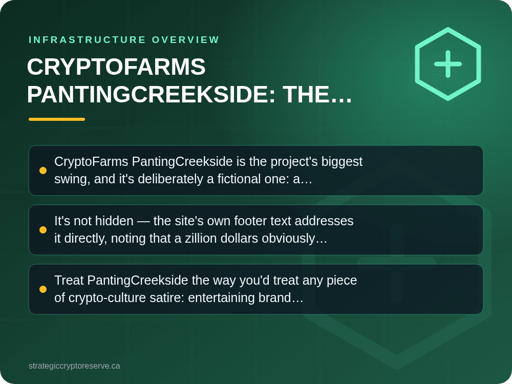 CryptoFarms PantingCreekside: The Parody Concept Facility: key points illustration, Infrastructure Overview