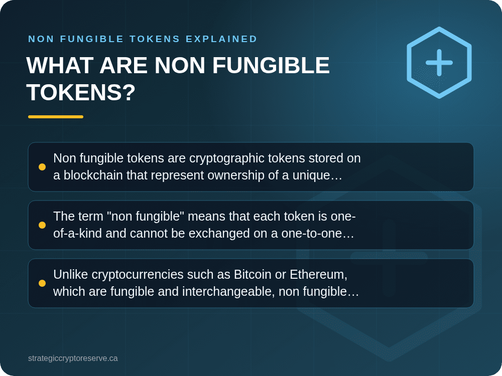 What Are Non Fungible Tokens?: key points illustration, Non Fungible Tokens Explained
