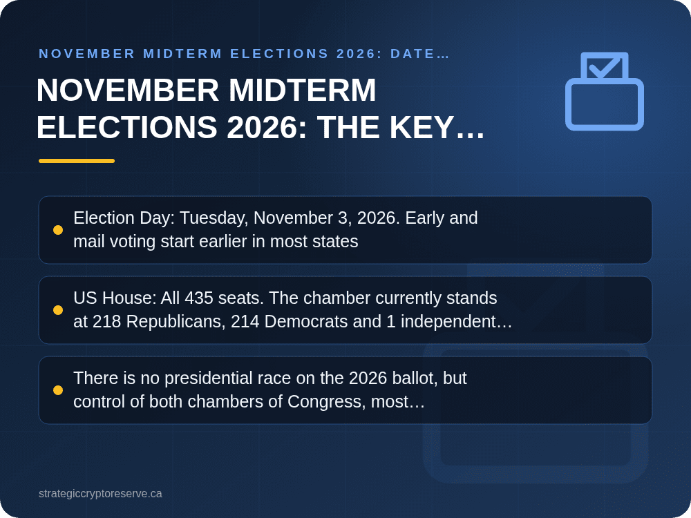 November Midterm Elections 2026: The Key Facts: key points illustration, November Midterm Elections 2026: Date, Ballot, Key Races & Markets