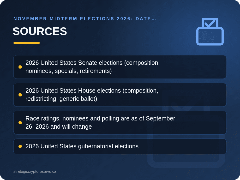Sources: key points illustration, November Midterm Elections 2026: Date, Ballot, Key Races & Markets