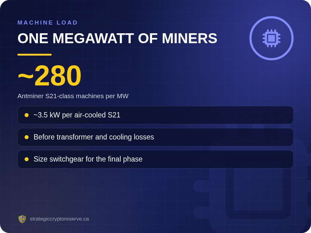 One megawatt of miners: Antminer S21-class machines per MW