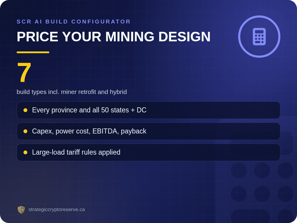 Price your mining design: build types incl. miner retrofit and hybrid