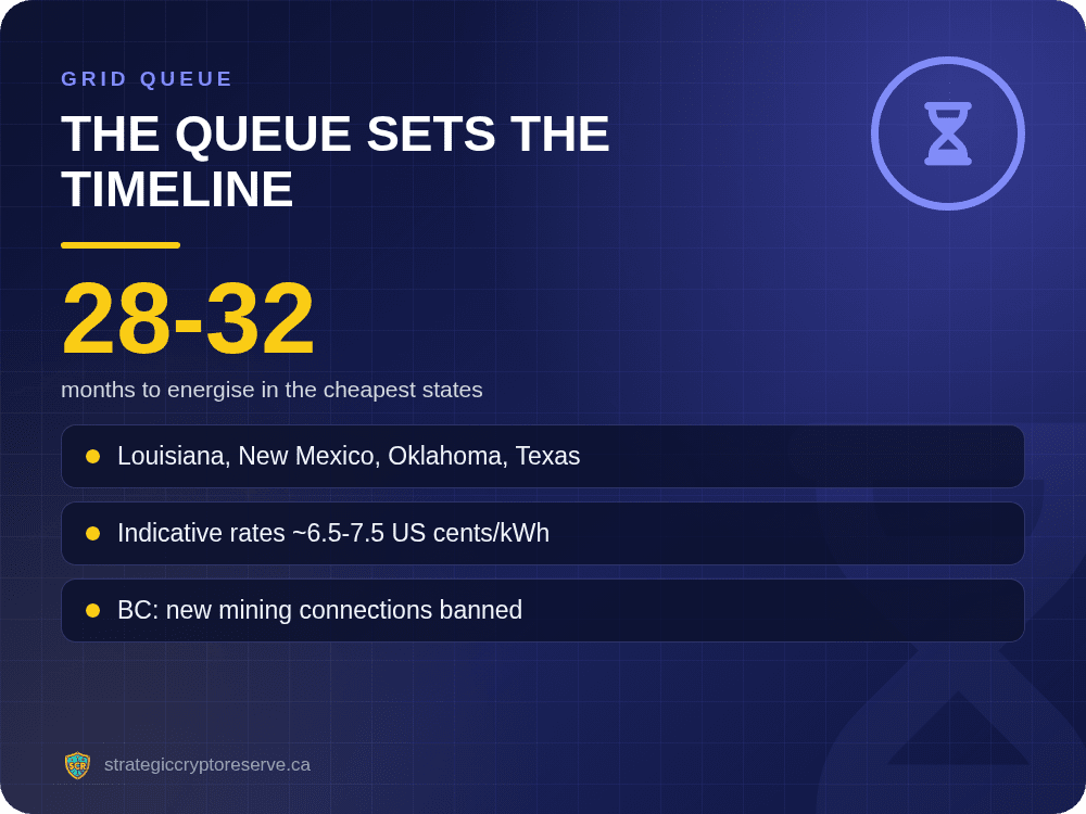 The queue sets the timeline: months to energise in the cheapest states