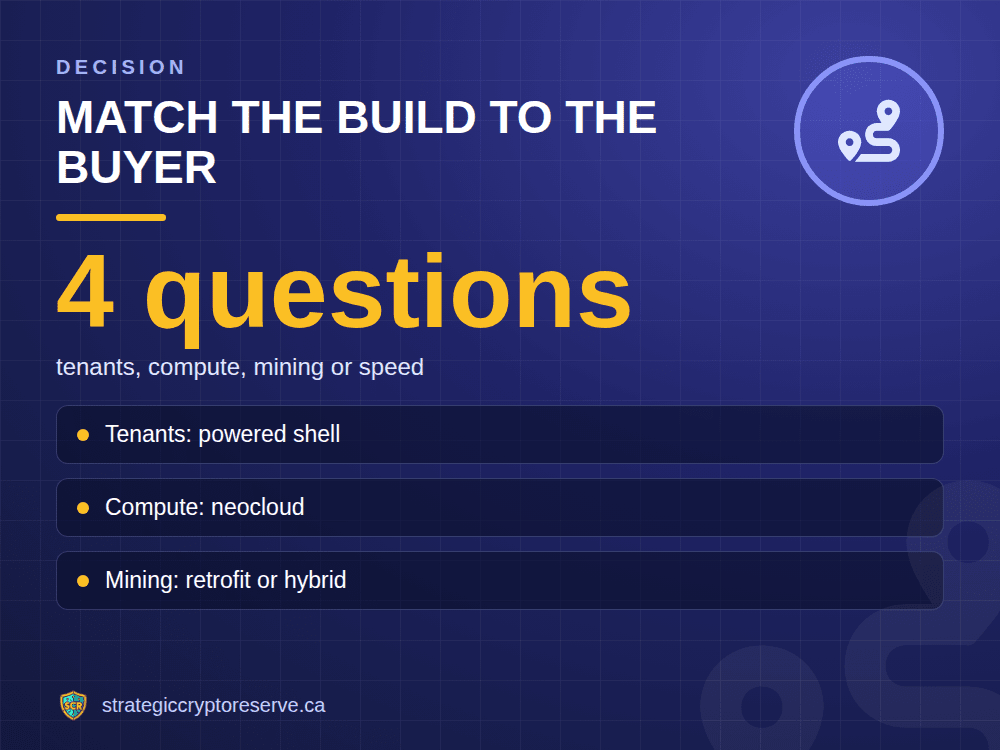 Match the build to the buyer: tenants, compute, mining or speed
