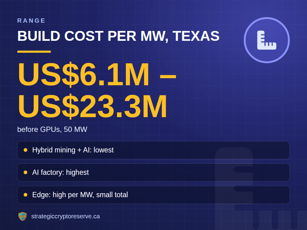 Build cost per MW, Texas: before GPUs, 50 MW