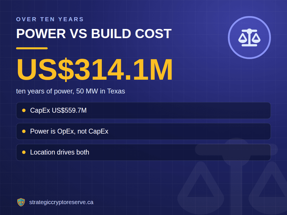 Power vs build cost: ten years of power, 50 MW in Texas