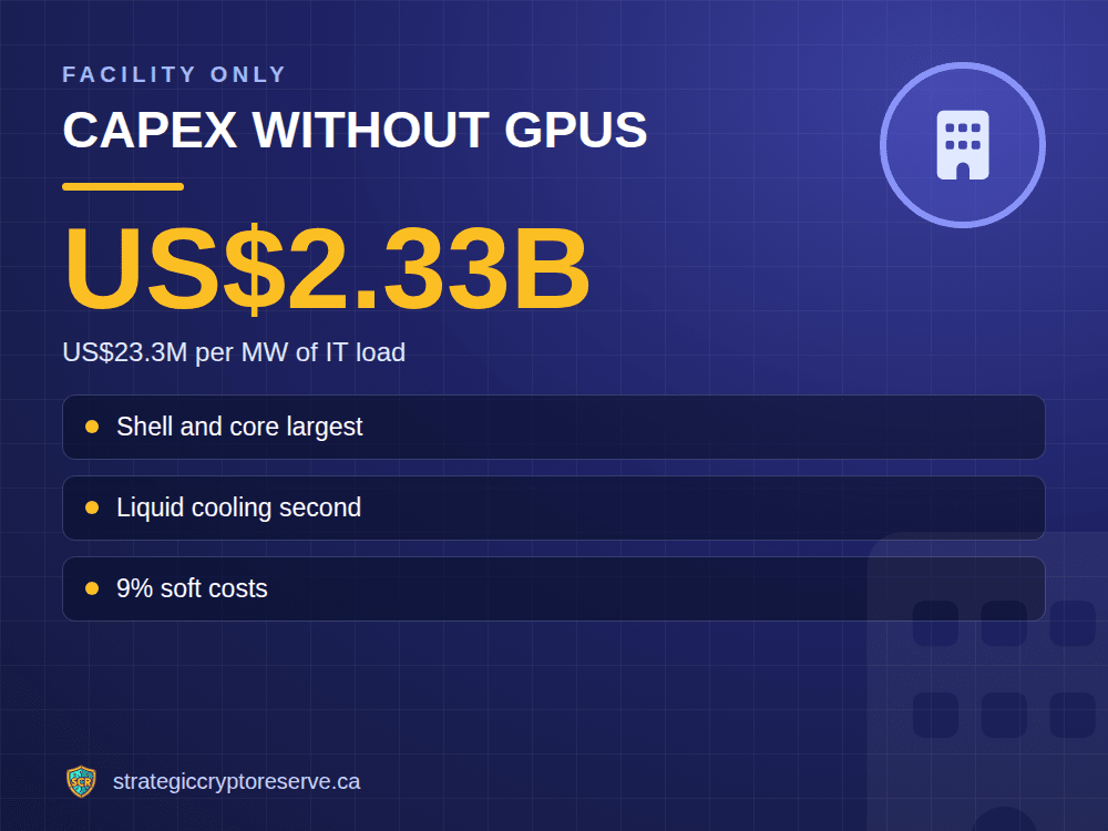 CapEx without GPUs: US$23.3M per MW of IT load