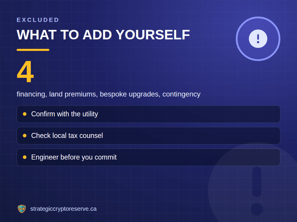 What to add yourself: financing, land premiums, bespoke upgrades, contingency