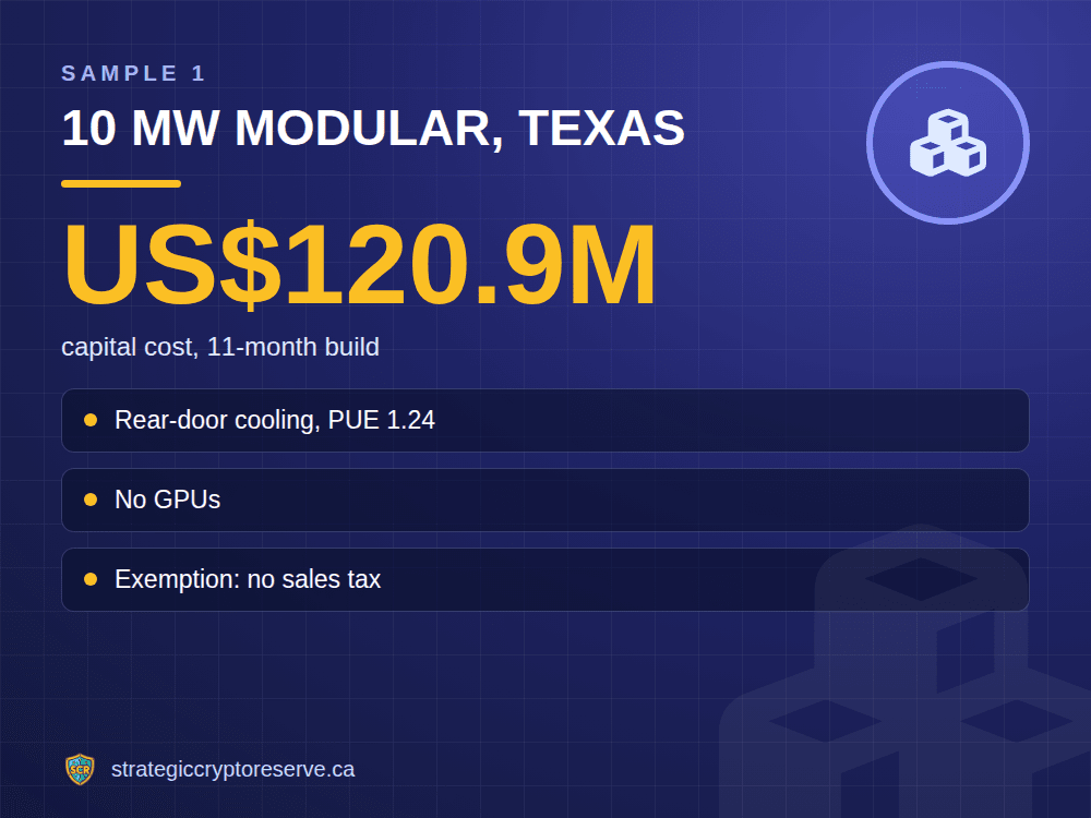 10 MW modular, Texas: capital cost, 11-month build