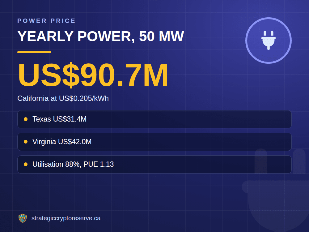 Yearly power, 50 MW: California at US$0.205/kWh