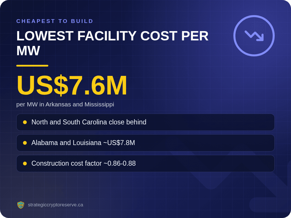 Lowest facility cost per MW: per MW in Arkansas and Mississippi