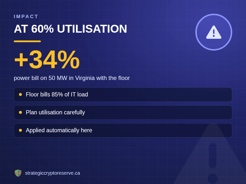 At 60% utilisation: power bill on 50 MW in Virginia with the floor