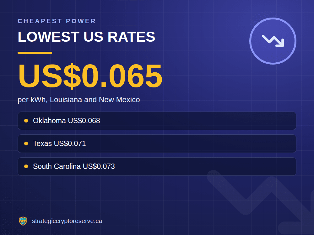 Lowest US rates: per kWh, Louisiana and New Mexico