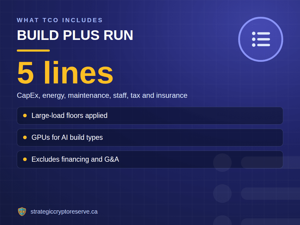Build plus run: CapEx, energy, maintenance, staff, tax and insurance