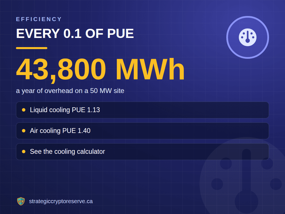 Every 0.1 of PUE: a year of overhead on a 50 MW site