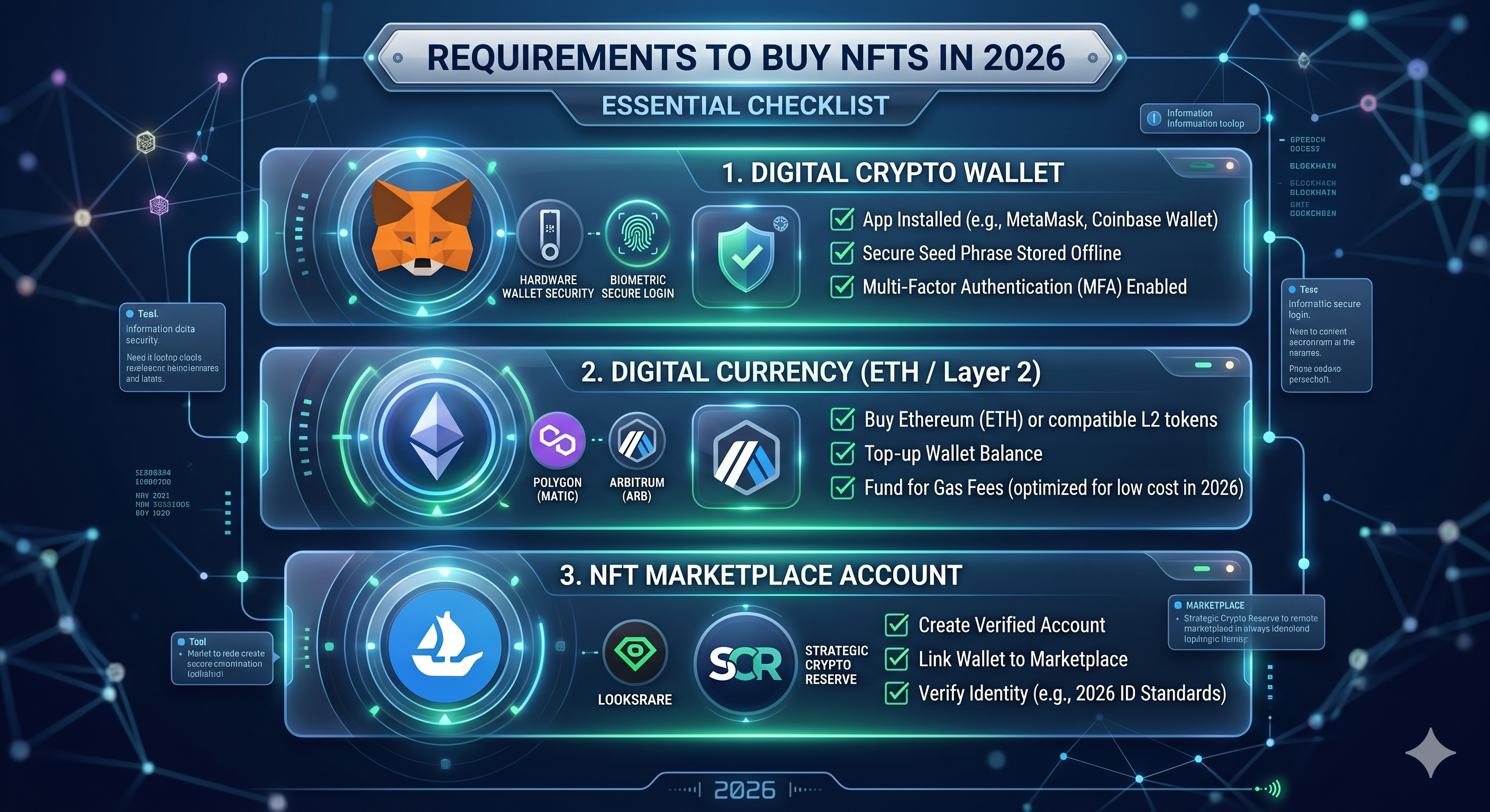 Requirements to buy NFTs in 2026 — crypto wallet, ETH, and marketplace account checklist