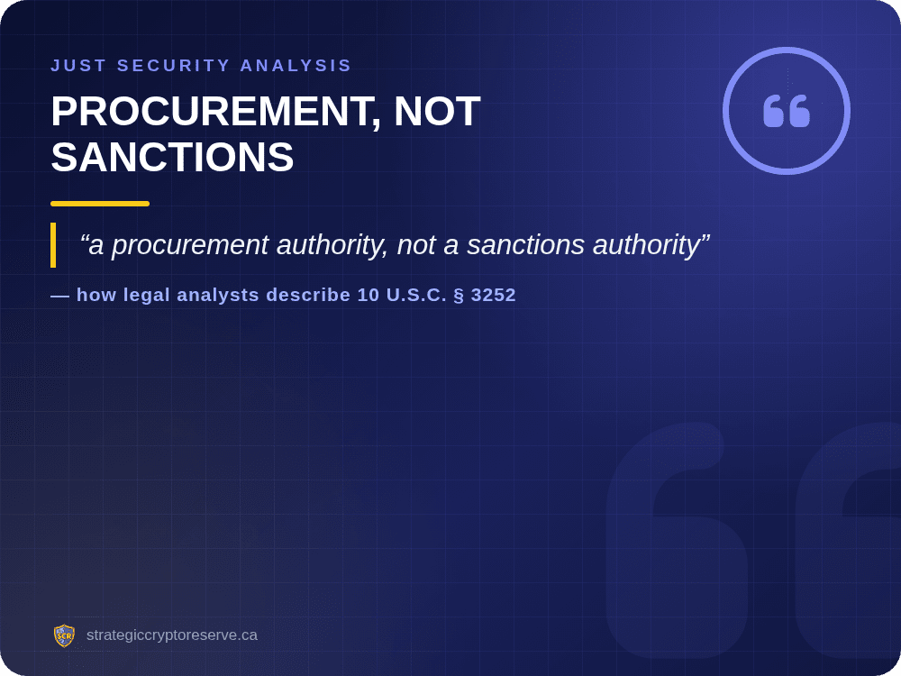Just Security: 10 U.S.C. 3252 is a procurement authority, not a sanctions authority