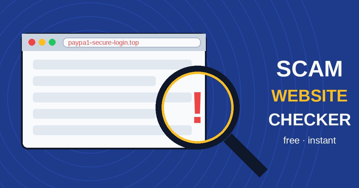 Free scam website checker: magnifying glass over a fake login site