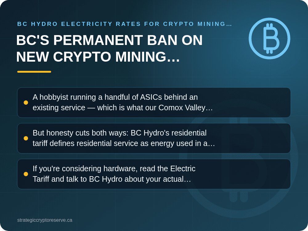 BC's Permanent Ban on New Crypto Mining Connections: What It Covers: BC Hydro Electricity Rates for Crypto Mining 2026