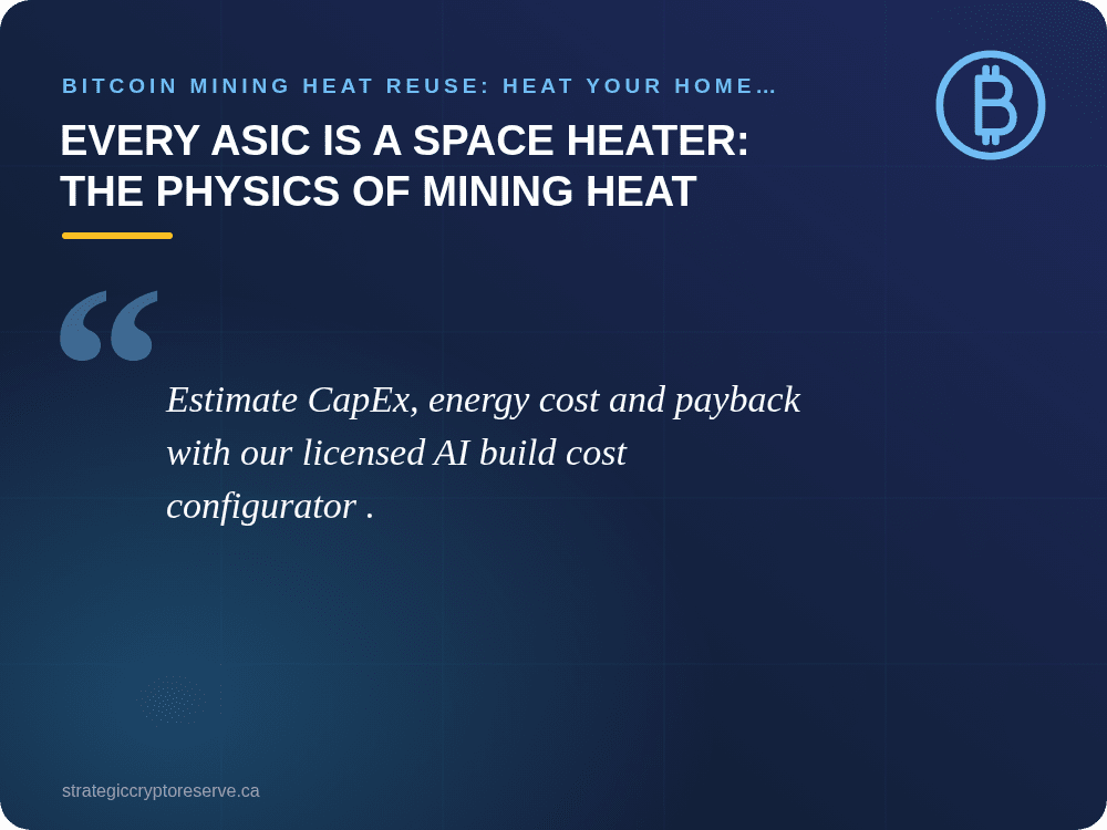 Every ASIC Is a Space Heater: The Physics of Mining Heat: Bitcoin Mining Heat Reuse: Heat Your Home with ASIC Miners in BC