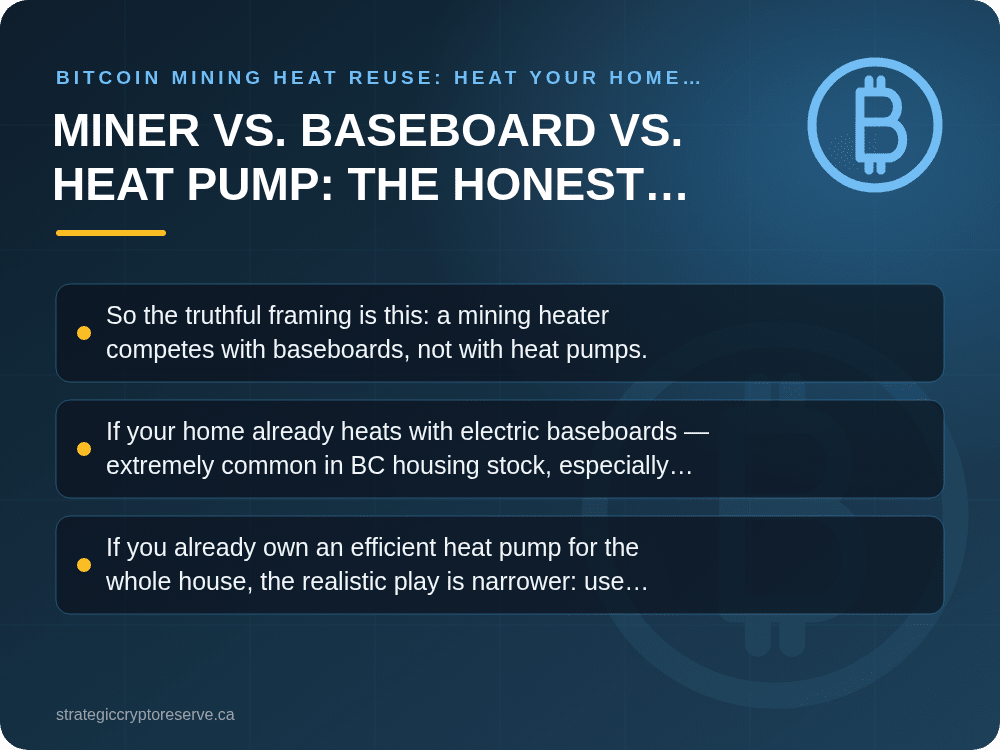 Miner vs. Baseboard vs. Heat Pump: The Honest Comparison: Bitcoin Mining Heat Reuse: Heat Your Home with ASIC Miners in BC