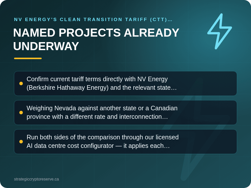 Named Projects Already Underway: NV Energy's Clean Transition Tariff (CTT): What It Means for AI Data Center Siting in Nevada