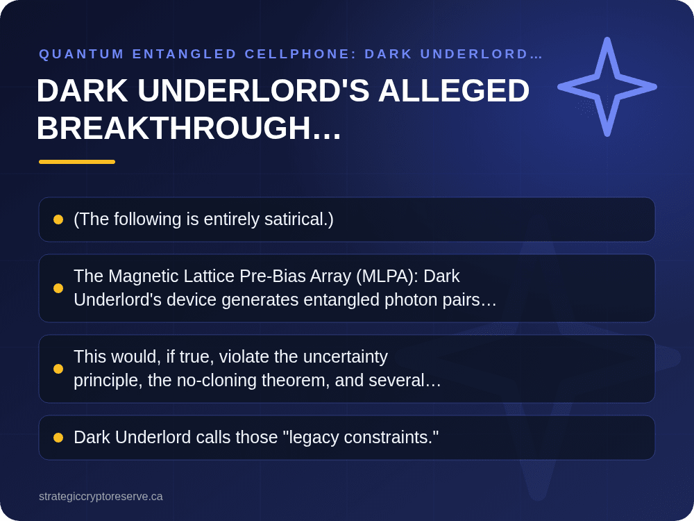Dark Underlord's Alleged Breakthrough: Underlordian Quantum Steering: Quantum Entangled Cellphone: Dark Underlord Breaks Physics