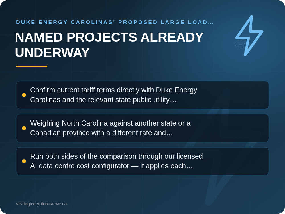 Named Projects Already Underway: Duke Energy Carolinas' Proposed Large Load Tariff: What It Means for AI Data Center Siting in North Carolina