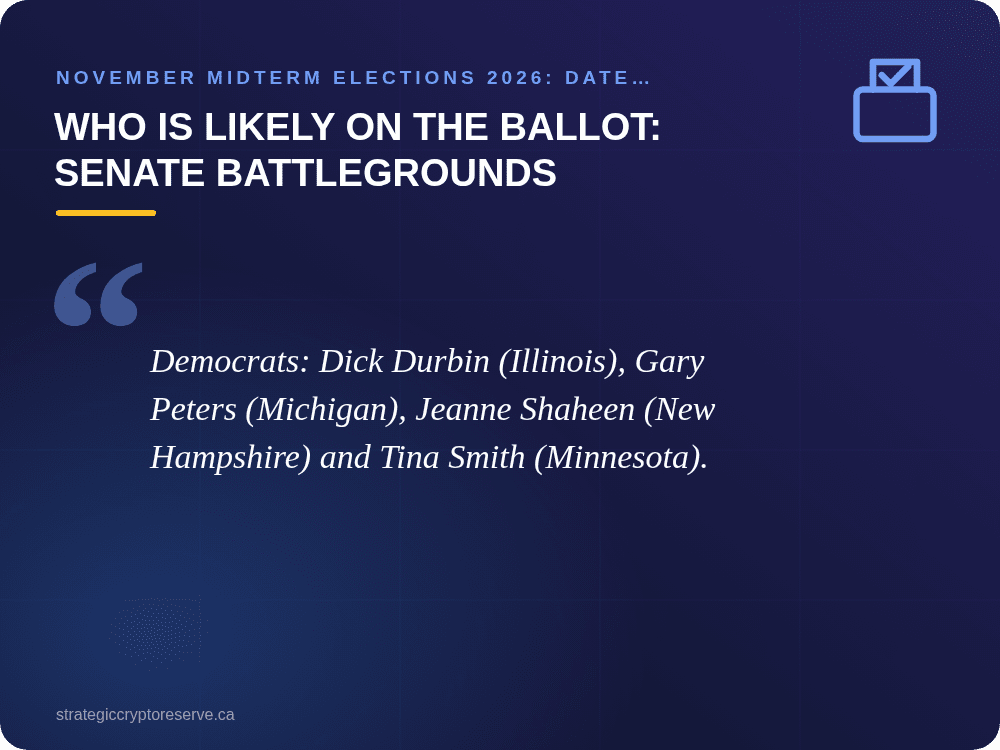 Who Is Likely on the Ballot: Senate Battlegrounds: November Midterm Elections 2026: Date, Ballot, Key Races & Markets
