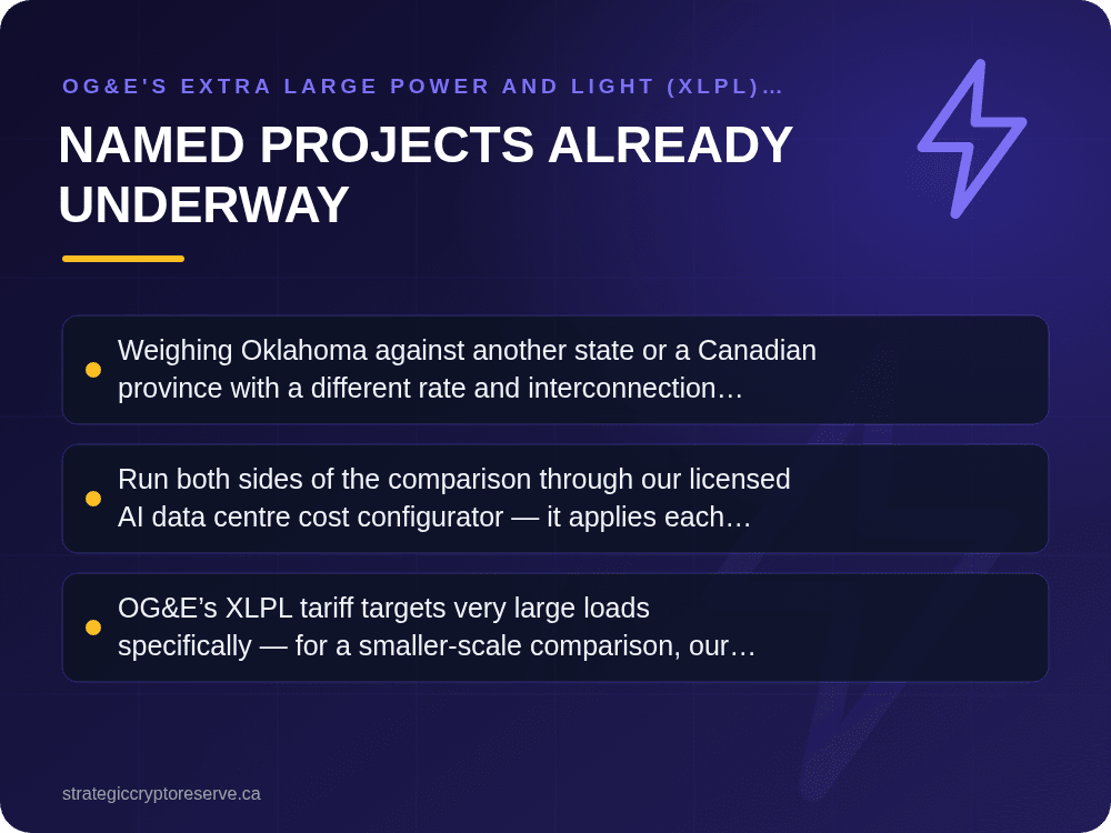 Named Projects Already Underway: OG&E's Extra Large Power and Light (XLPL) Tariff: What It Means for AI Data Center Siting in Oklahoma