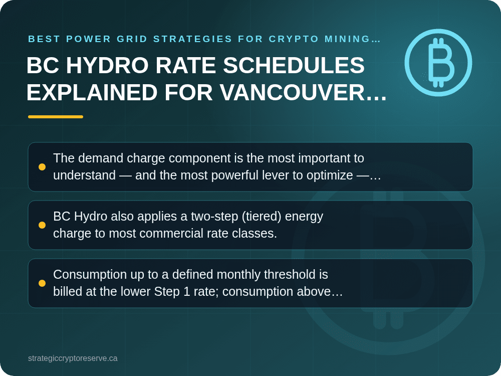 BC Hydro Rate Schedules Explained for Vancouver Crypto Mining Operators: Best Power Grid Strategies for Crypto Mining in Vancouver (2026)