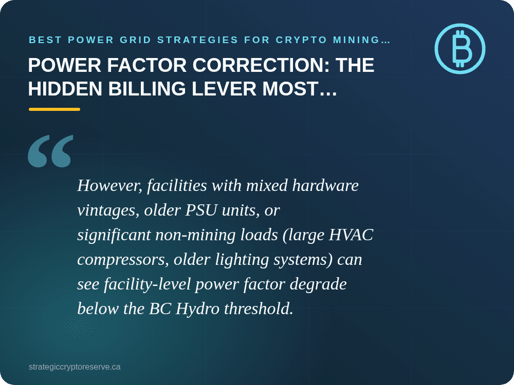 Power Factor Correction: The Hidden Billing Lever Most Vancouver Miners Overlook: Best Power Grid Strategies for Crypto Mining in Vancouver (2026)