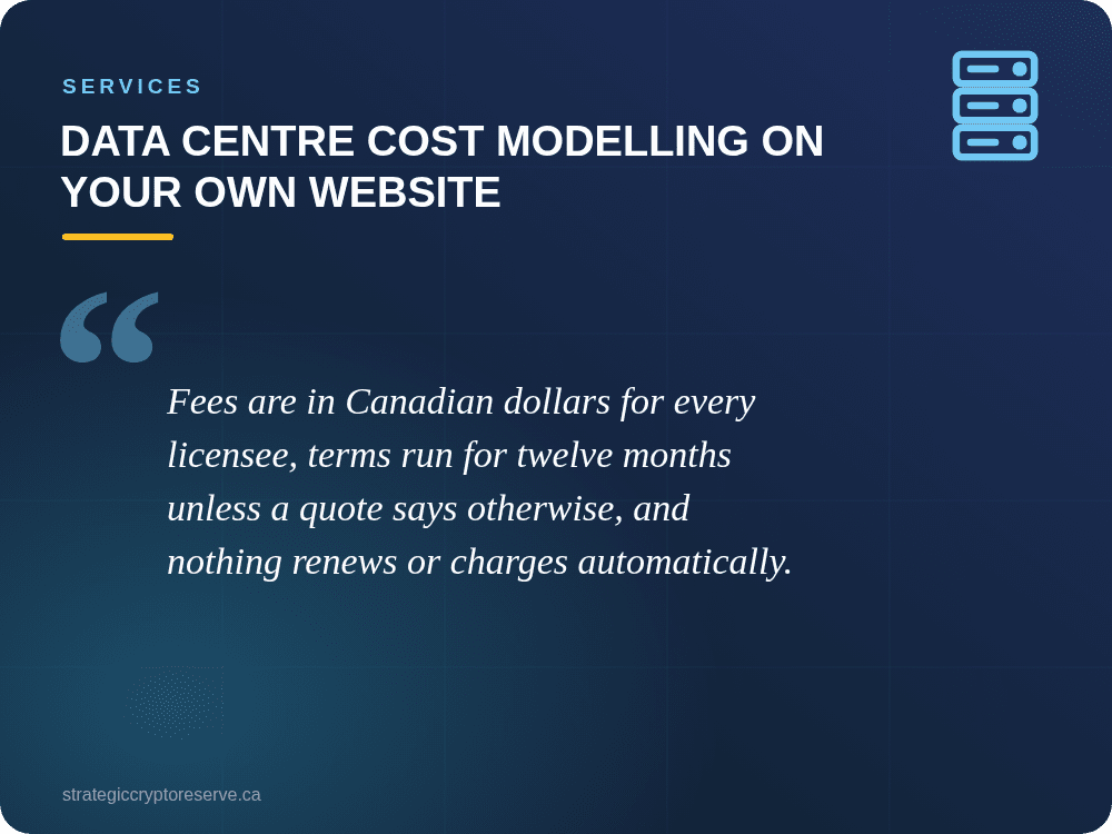 Data centre cost modelling on your own website: Services