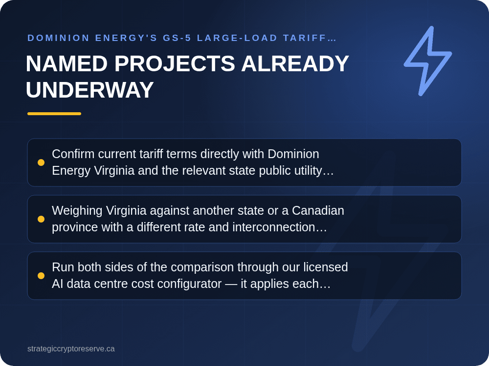 Named Projects Already Underway: Dominion Energy's GS-5 Large-Load Tariff: What It Means for AI Data Center Siting in Virginia