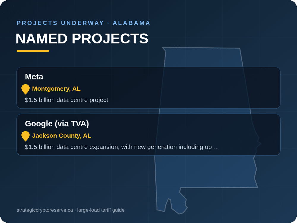Named data center projects underway in Alabama