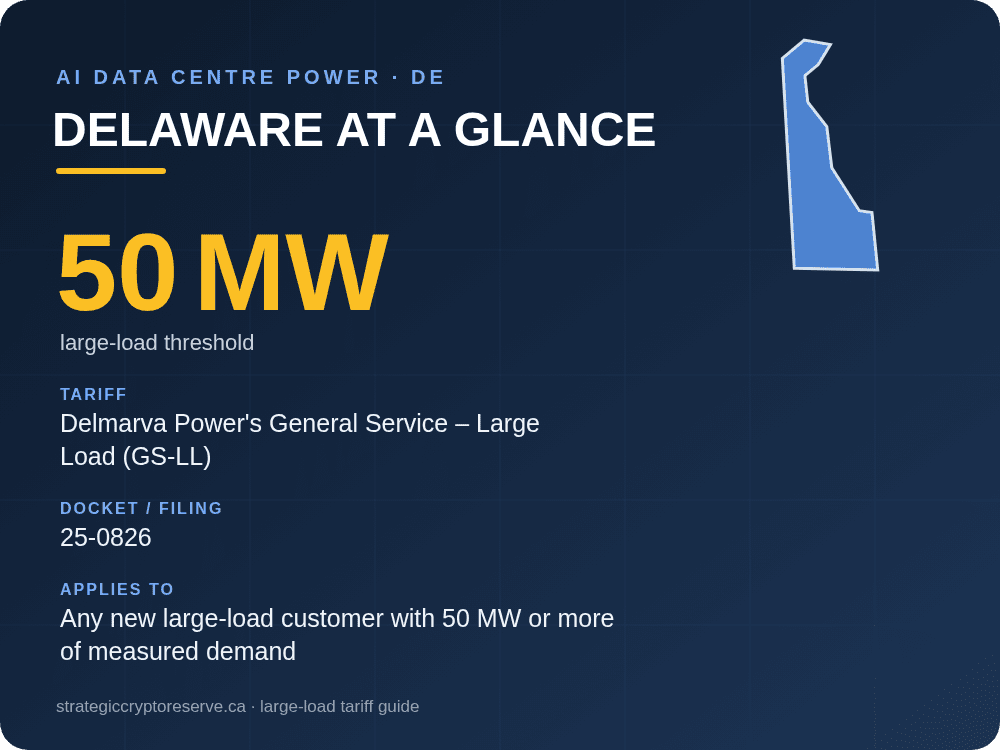Delaware at a glance: large-load tariff threshold, docket and who it applies to