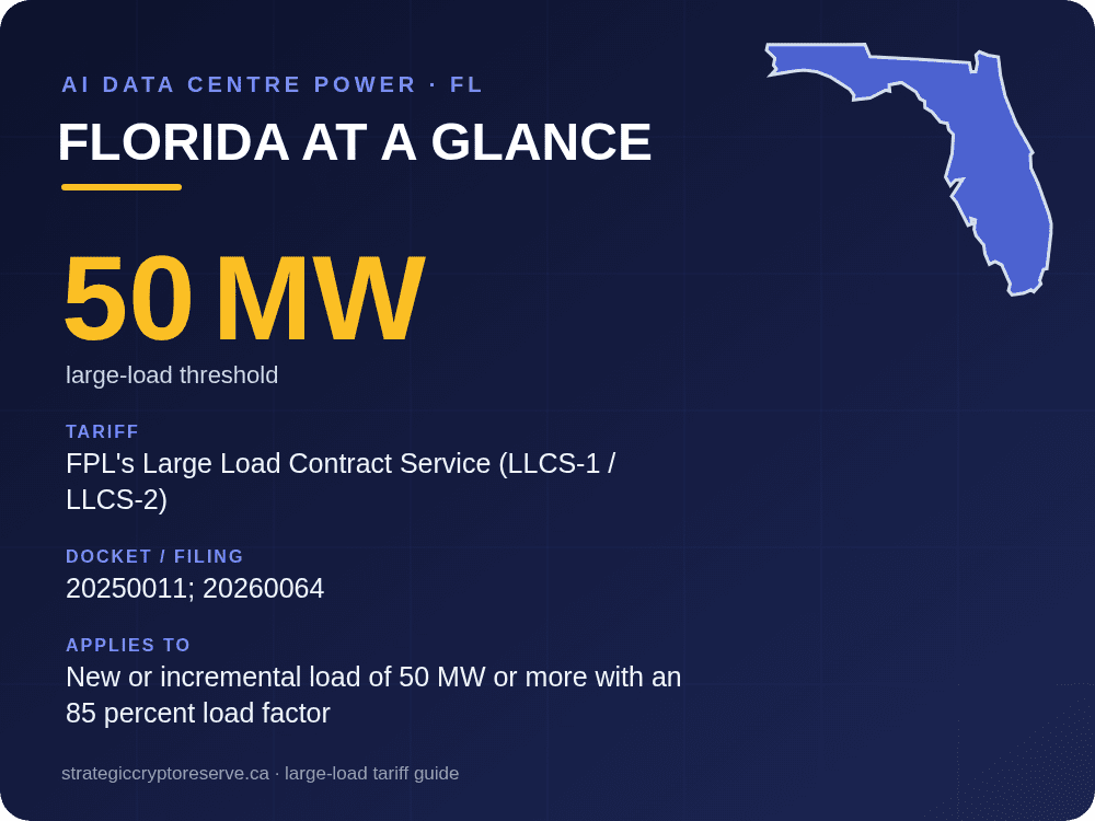 Florida at a glance: large-load tariff threshold, docket and who it applies to