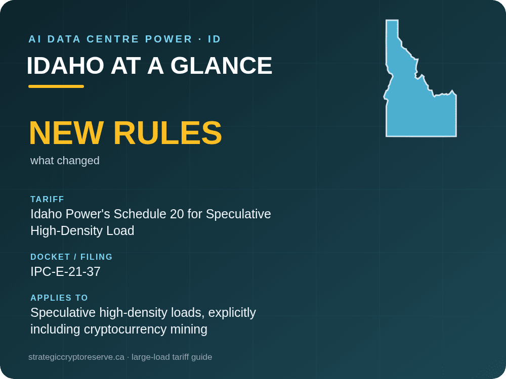 Idaho at a glance: large-load tariff threshold, docket and who it applies to