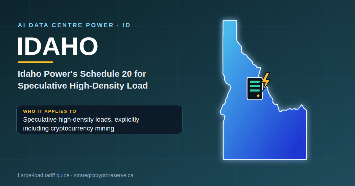 Idaho AI data center power map: Idaho Power's Schedule 20 for Speculative High-Density Load large-load tariff