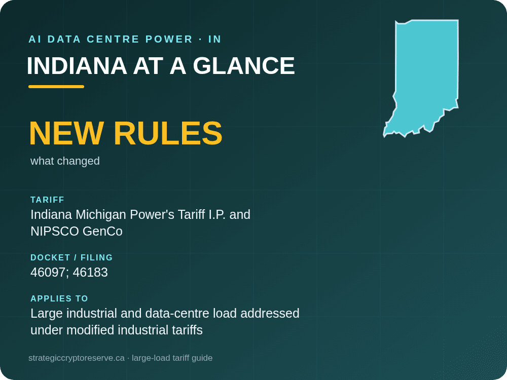 Indiana at a glance: large-load tariff threshold, docket and who it applies to